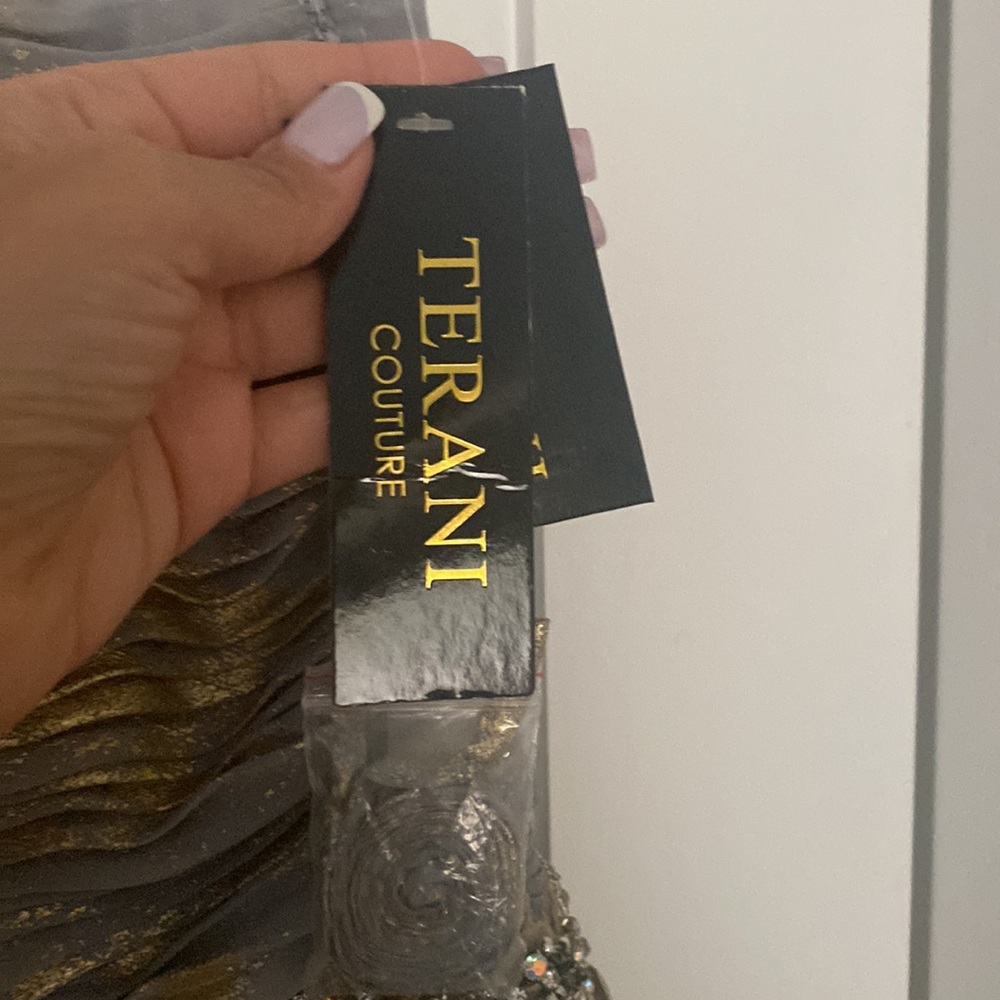Nwt size 6 terani strapless gorgeous grey and gold short dress - Picture 5 of 6